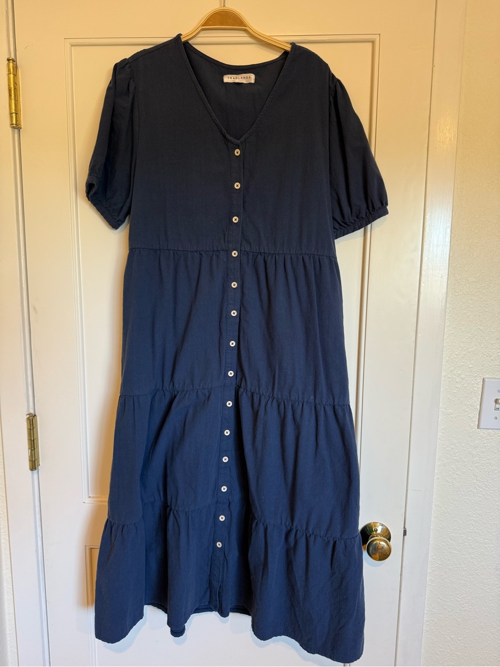 Tradlands kindred midi dress crinkle cotton Navy